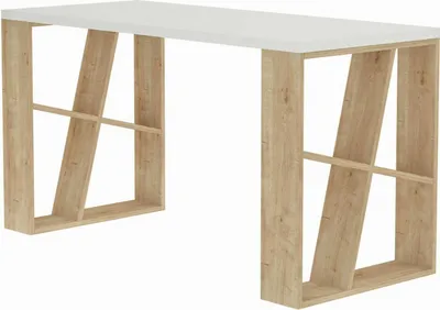 Produktbild von Schreibtisch Dmigliol, Mehrzweckschreibtisch, Bürotisch für PC, Eckschreibtisch, 140x60h75 cm, Weiß und Eiche