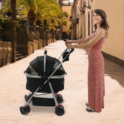 Produktbild von Haustierwagen für Katze und Hund - Faltbarer Tierkinderwagen - Pet Stroller Trolley - Haustierbuggy - Belastbar bis 12 kg