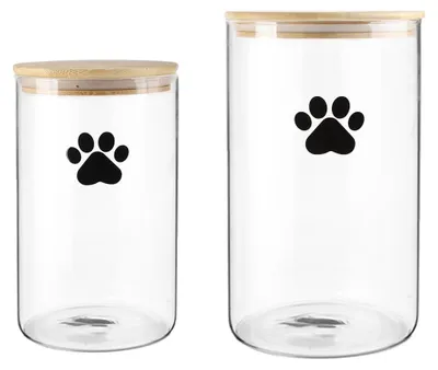 Produktbild von Set aus 2 Glas-Hundeleckerlitaschen mit Holzdeckel