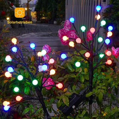 Immagine prodotto di 2 pezzi illuminazione solare giardino impermeabile telecomando timer terra picco, lampada solare all'aperto IP65 20 lampadine LED sensore crepuscolare, decorazione cortile balcone, colorato