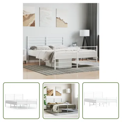 Produktbild von The Living Store Bettgestell mit Kopf- und Fußteil Metall Weiß 140x190 cm