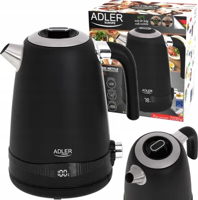 Produktbild von Adler Wasserkocher AD 1295b Elektro, 2200 W, 1,7 L, Edelstahl, 360° drehbarer Standfuß, Schwarz