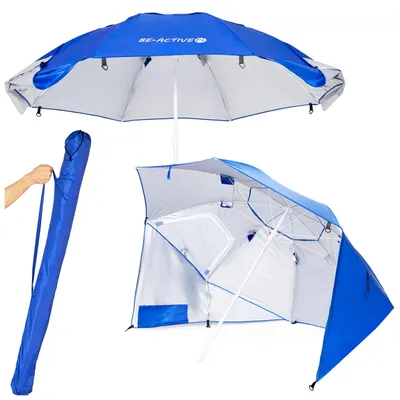 Produktbild von Sonnenschirm & Strandmuschel 3in1 – 220 cm Balkonschirm, Gartenschirm & Paravent mit UV-Schutz 40+ für Strand & Garten