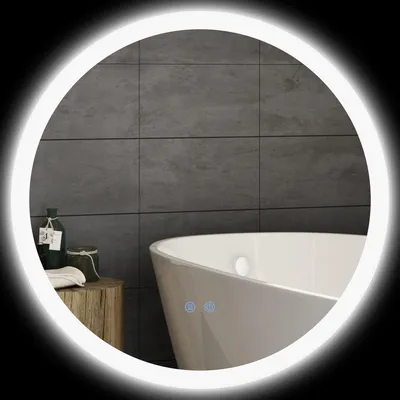 Image de Miroir rond lumineux LED de salle de bain ? 60 cm mural avec šŠclairage 3 couleurs interrupteur tactile 29 W gris