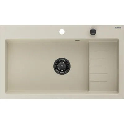 Zdjęcie produktu dla Mexen Omar zlewozmywak granitowy 1-komorowy 800 x 480 mm, beżowy, syfon czarny - 6520801005-69-B