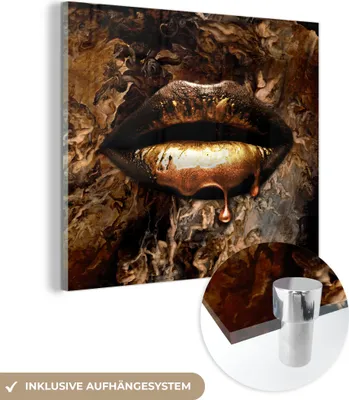 Produktbild von MuchoWow Glasbilder - Bilder auf Wandbild - Foto auf Glas Gold - Lippen - Luxus 20x20 cm Wanddekoration aus Glas - Acrylglasbild - Acrylbilder - Bilder von Glas - Moderne