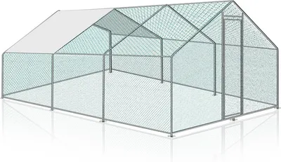 Immagine prodotto di Jopassy pollaio all'aperto grande casa per polli tetto recinto ruspante pollame con telaio in acciaio zincato PE e porta con serratura 3 x 6 x 2 m