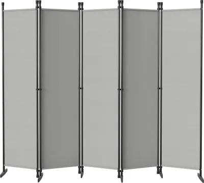Image de XINZI Paravent séparateur de pièce 5 panneaux 250 x 180 cm gris clair – Paravent pliable et autonome pour salon, chambre à coucher, bureau, jardin – Cloison de séparation
