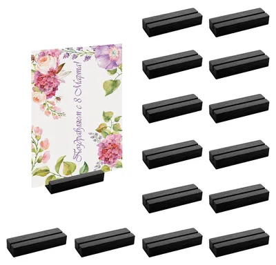 Productafbeelding van Houten tafelkaart houders - 14 stuks - Houders voor naamkaartjes, tafelnummers, foto's en menukaarten - Zwart
