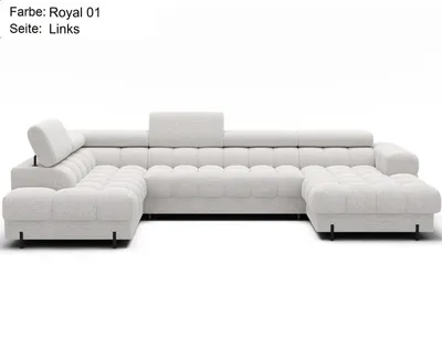 Produktbild von Wohnlandschaft in U-Form XXL Falco Sofa mit Bettkasten und Schlaffunktion Teddystoff Royal 01 weiss links