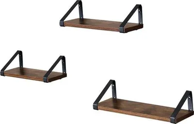 Produktbild von Unyqoos® 3‑teiliges Wandregal-Set – dunkelbraune Regalbretter mit schwarzen Eisenwinkeln (Spanplatte & Eisen), Vintage Wandboard für Deko, Bücher & Pflanzen