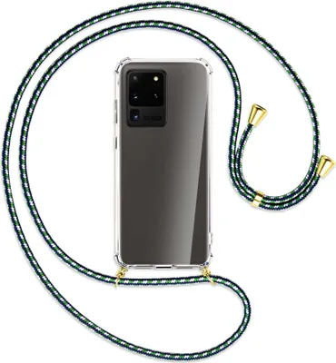 Produktbild von Handykette Backcover-Schutzhülle mit Band (Metall goldfarben) für Samsung Galaxy S20 Ultra - grün/blau/weiß