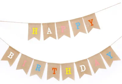 Produktbild von Geburtstagsgirlande Happy Birthday Sackleinen Vintage 4,8m 13 Flaggen