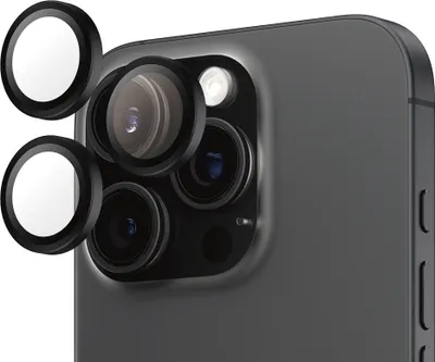 Zdjęcie produktu dla PanzerGlass ® Hoops® Black Camera Lens Protector iPhone 16 Pro | 16 Pro Max, Apple, Apple - iPhone 16 Pro, Apple - iPhone 16 Pro Max, Aplikacja na sucho, Odporny na zadrapania, Odporny na wstrząsy, Czarny, 1 szt.