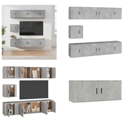 Produktbild von vidaXL 7 tlg. TV Schrank Set Betongrau Holzwerkstoff - TV-Schrank-Set - TV-Schrank-Sets - Wohnwand - Schrankwand