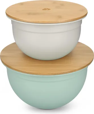 Produktbild von Navaris Schüssel Rührschüssel Salatschüssel mit Bambus Deckel - 2er Set Servierschüssel mit Deckel - Schüsselset Behälter verschied. Größen