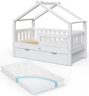 Produktbild von Vitalispa Hausbett Design, 70x140 cm mit Schublade und Matratze, Weiß