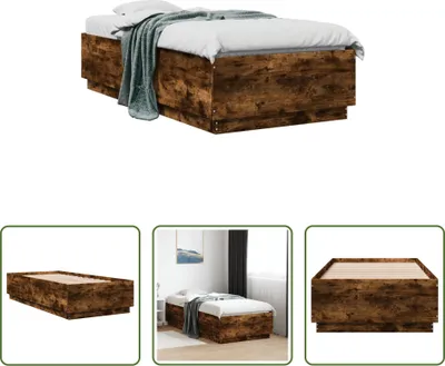 Produktbild von The Living Store Bettgestell Räuchereiche 75x190 cm Holzwerkstoff
