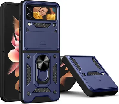 Produktbild von Samsung Galaxy Z Flip4 Hülle mit Magnetische Ring Ständer Halter Dia Kameraschutz TPU Bumper Silikon Schutzhülle für Samsung Galaxy Z Flip 4 5G Blau
