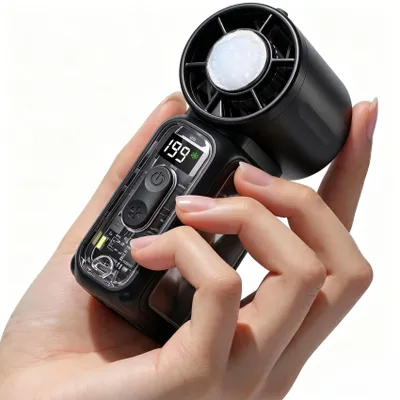 Produktbild von Handventilator akku aufladbar (3600 mAh) mit LED Taschenlampe, Mini Ventilatoren klein mit Kühlkompresse,kleines Taschenformat für Reisen, Konzerte