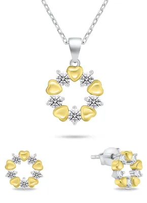 Immagine prodotto di Delicato set di gioielli bicolore con zirconi SET239WY (orecchini, collana)