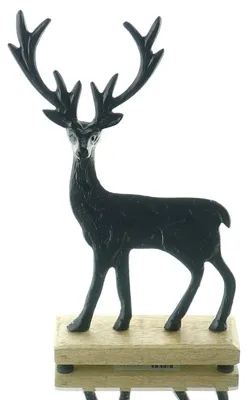Produktbild von Weihnachtsdeko Hirsch Schwarz auf Mangoholzsockel 27 cm - Aluminium