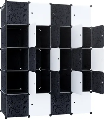 Zdjęcie produktu dla UISEBRT 20 kostek System półek DIY Półka do przechowywania Szafa stojąca Półka na buty Szafa DIY Półka na buty Półka na buty Czarny+Biały