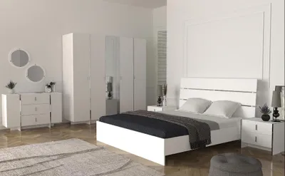Image de Chambre à coucher moderne Combinaison Aménagement Lit Commode 6pcs.