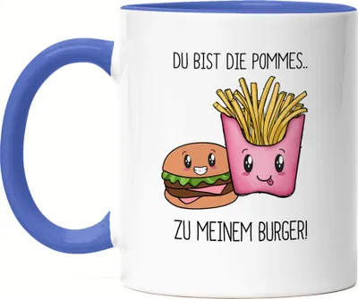 Produktbild von Pommes Zu Meinem Burger Tasse Blau Valentinstag Freundin Freund Süß Geschenkidee Paar Liebe Couple Jahrestag