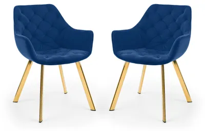 2er-Set Esszimmerstühle, Samt, Blau, 81x59x76,5 cm