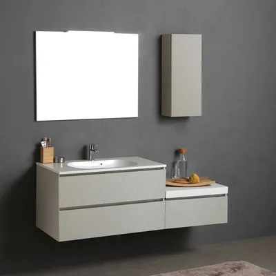 Produktbild von Set -Badezimmermöbel mit Schubladen und Hängeschrank in Perlegrau, 150cm  | Valentina