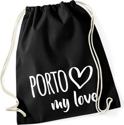 Produktbild von Huuraa Turnbeutel Porto my love 12 Liter Black Baumwolle Rucksack Geschenkidee