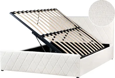 Zdjęcie produktu dla BELIANI Łóżko z pojemnikiem złamana biel boucle 160 x 200 cm rama ze stelażem pikowane wezgłowie