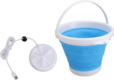 Obrázek produktu pro Mini přenosná pračka s 10litrovou skládací nádobou – ultrazvuková – spodní prádlo, ponožky – dětské oblečení – cestování – kempování – stan – karavan – modrá