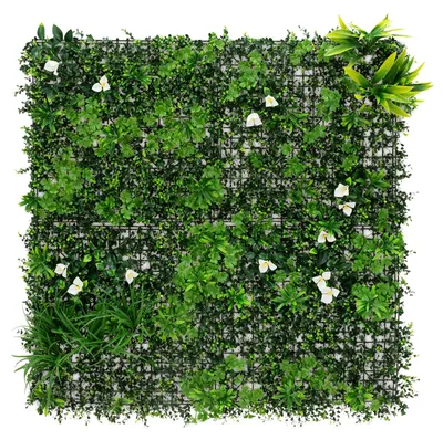Zdjęcie produktu dla ECD Germany Sztuczne rośliny Panel ścienny White Bloom 100x100 cm Sztuczna ściana roślinna Ogród ścienny Odporny na promieniowanie UV Żywopłot zapewniający prywatność Sztuczne rośliny