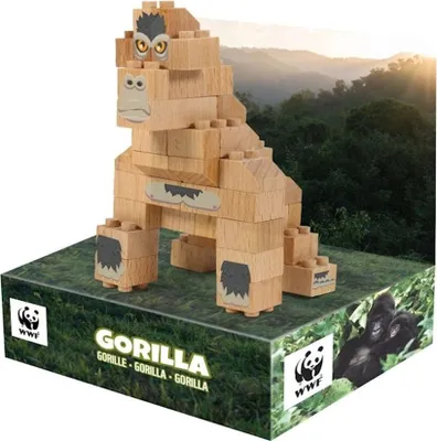 Produktbild von FabBrix WWF Wooden Bricks Gorila Holzbausteine, Klemmbausteine aus em Buchenholz, 100% kompatibel mit konventionellen Bausteinen