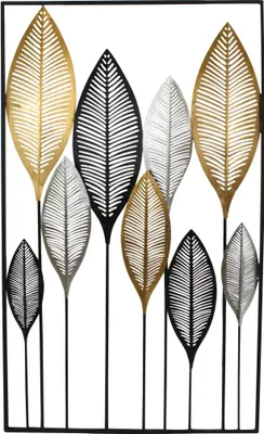 Produktbild von Metall Wand-Bild Blätter im Rahmen 60 x 100cm