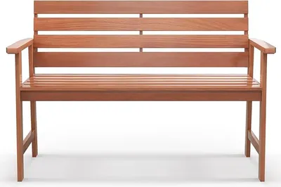 Produktbild von Gartenbank aus Massivholz, Parkbank mit breiter Rückenlehne, Lattensitz und 2 Armlehnen, Sitzbank für 2 Personen, ideal, Natur