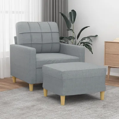 Immagine prodotto di Poltrona e poggiapiedi in tessuto grigio, altezza 60 cm. Set composto da una poltrona e un poggiapiedi, ideale per il soggiorno o la zona living