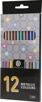 Produktbild von 12x Metallic Buntstifte Set - Farbstifte mit schwarzem Holz - Ideal für dunkles Papier & Malen