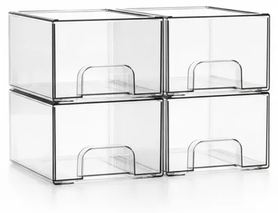 Acryl Make-up Organizer, 4er-Set, stapelbar, transparent