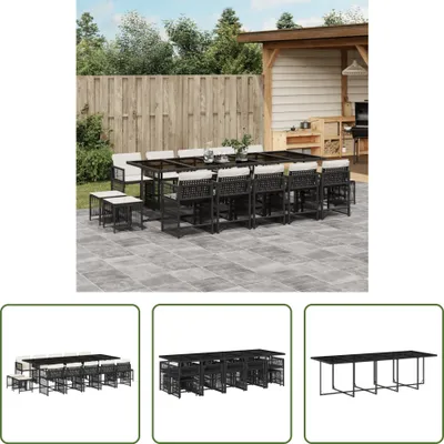 Produktbild von The Living Store 15-tlg. Garten-Essgruppe mit Kissen Schwarz Poly Rattan