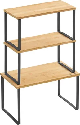 Immagine prodotto di Cestino per erbe aromatiche in bambù e metallo - Organizer da cucina estensibile e impilabile