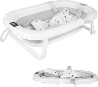 Produktbild von Baby Badewanne Faltbar mit Thermometer und Kissen Babybadewanne 80 cm Grau