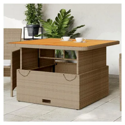 Produktbild von Gartentisch Beige 110x110x71 cm aus Poly Rattan und Akazienholz