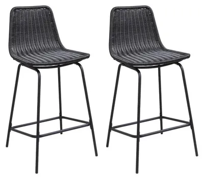 Produktbild von Set aus 65 cm BALI Metallinsel und Barhockern mit Rattansitz