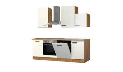 Produktbild von Küchenzeile mit E-Geräten & Geschirrspüler - 220 cm breit - Magnolia Matt Lancelot Oak – Vintea