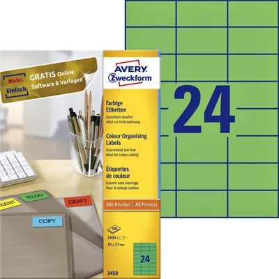 Produktbild von Avery Zweckform - Etikett Zweckform 3450 70x37mm grün 2400 Stück