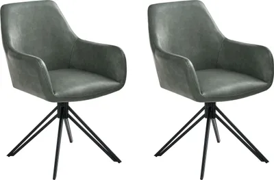 Produktbild von BELIANI Esszimmerstuhl 2er Set Dunkelgrün Kunstleder Gepolstert Lederoptik Drehbar mit Armlehnen Modernes Design Drehstuhl Stuhl für Esszimmer Küche