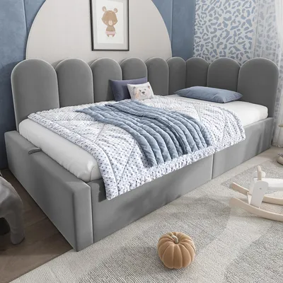 Image de OKWISH Lit Coffre Banquette 90x200 avec Système Hydraulique et Sommier Métal, Sans Matelas - Velours Gris